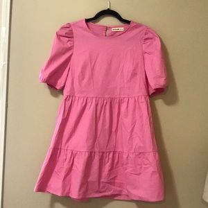 Pink puff sleeve mini dress